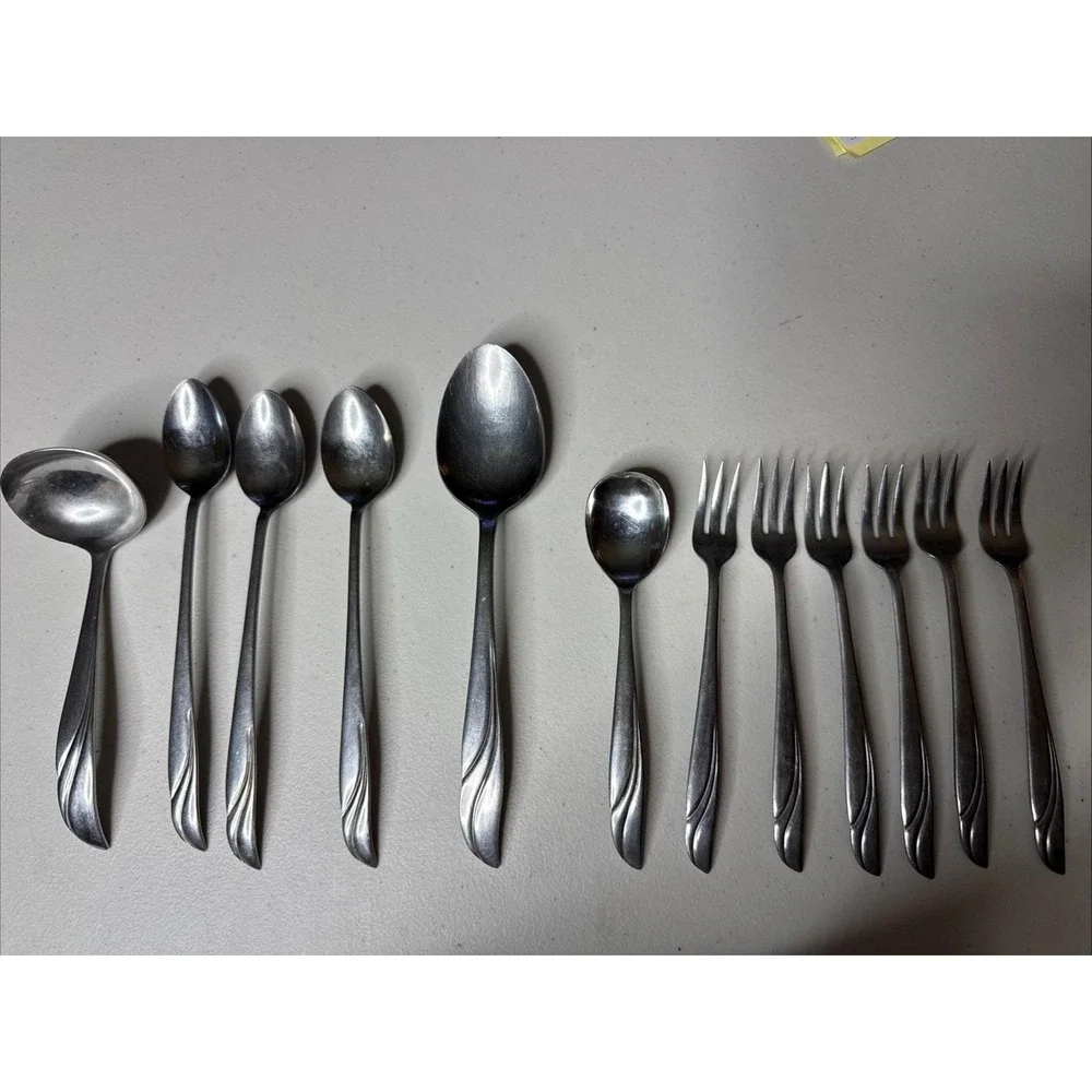 Japan stainless UNF 155 set Ladle Ice Tea Serving‎ Spoon Cockta Fork Wave design